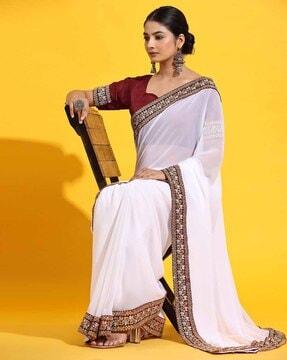 women georgette saree with embellished patch border
