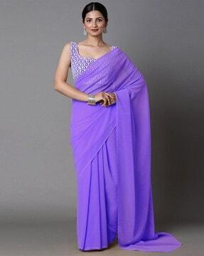 women georgette saree with embroidered blouse piece