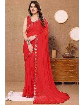 women georgette saree with mirror work