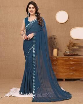 women georgette saree with mirror work