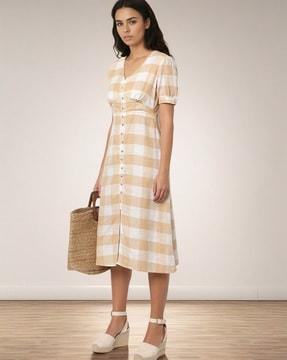 women gingham check a-line dress