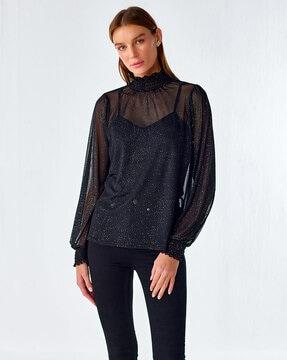 women glitter mesh shell top