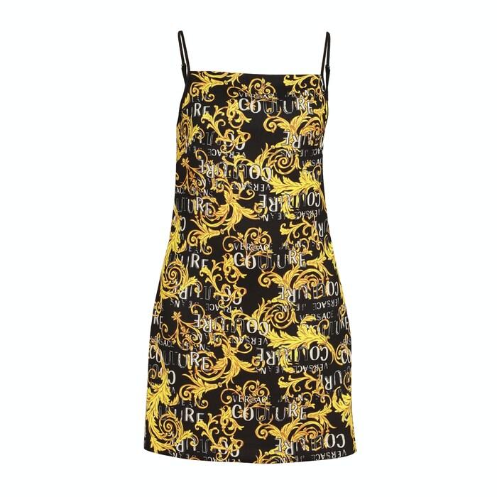 women gold baroque print strappy mini dress