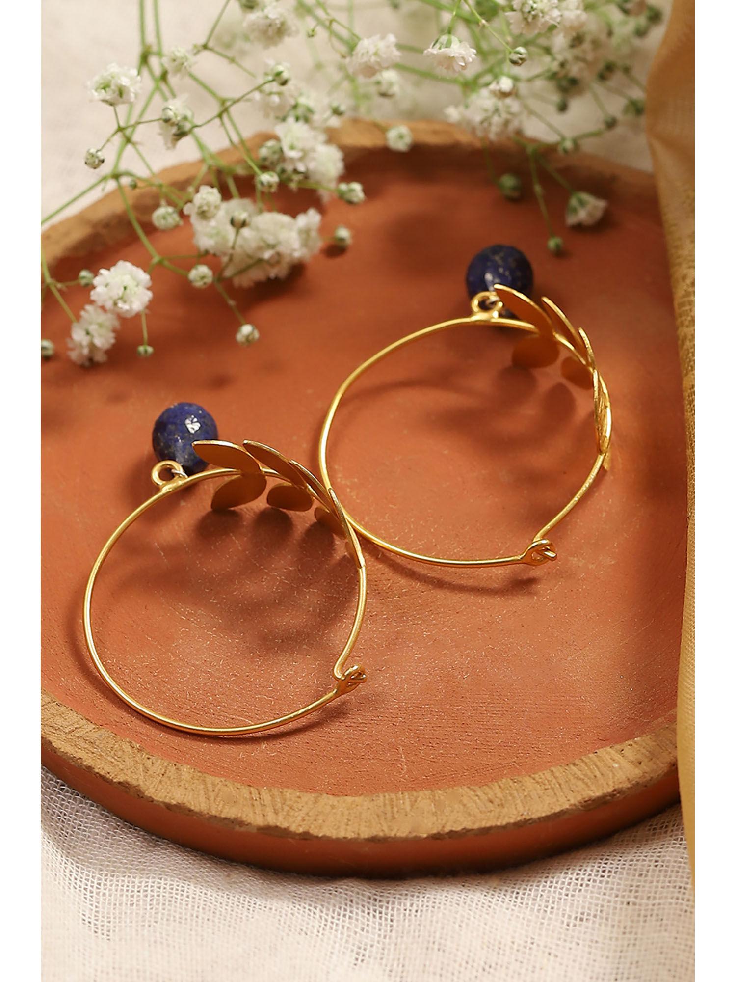 women gold blue 925 sterling silver hoops