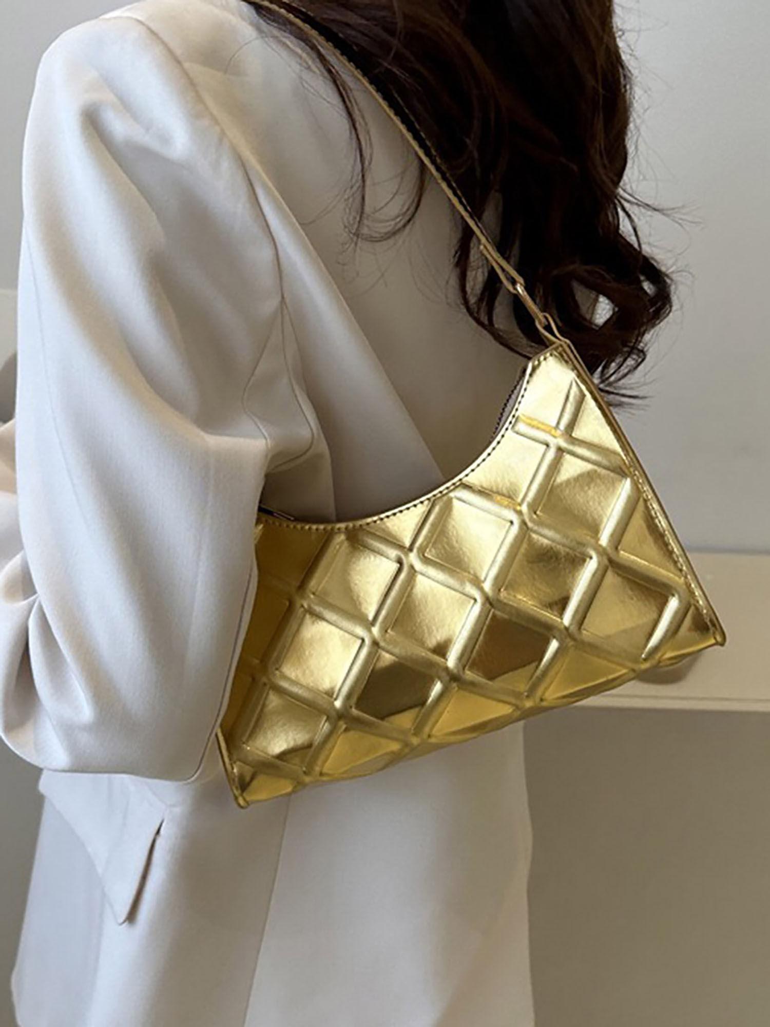 women gold diamond metallic shoulder bag