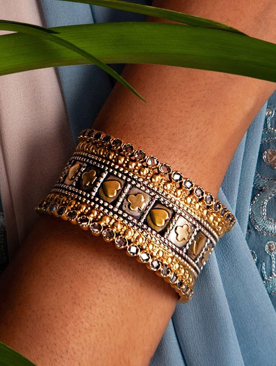 women gold dual tone silver cuffs &amp; bracelet