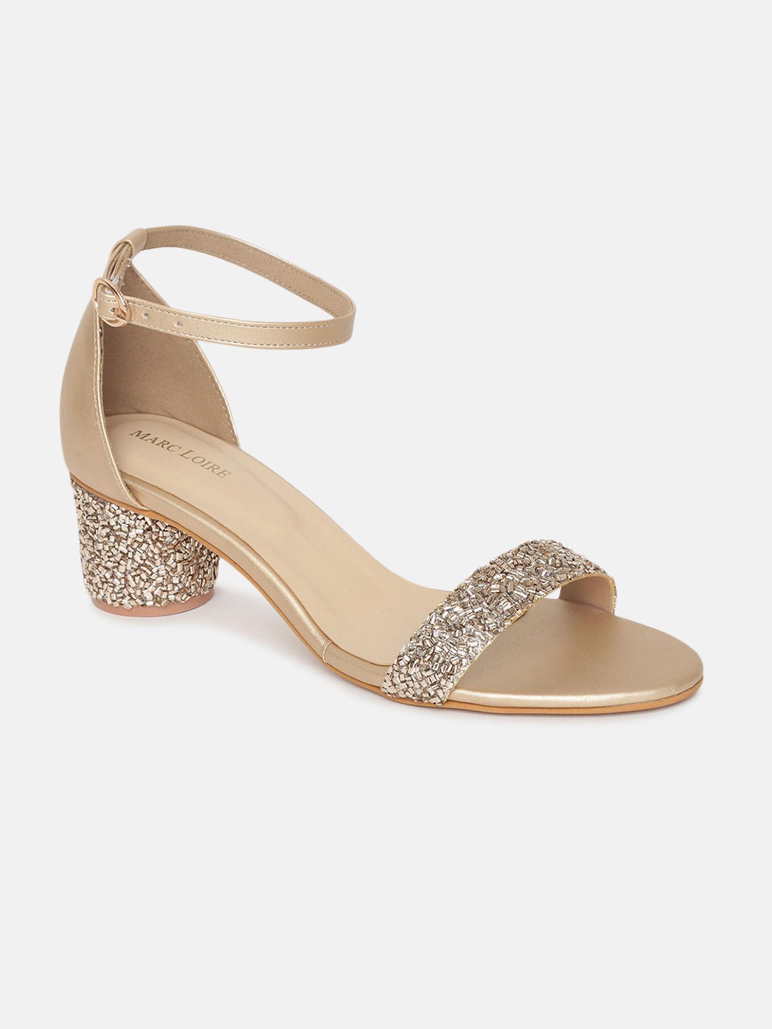 women gold embellished casual heeled sandals