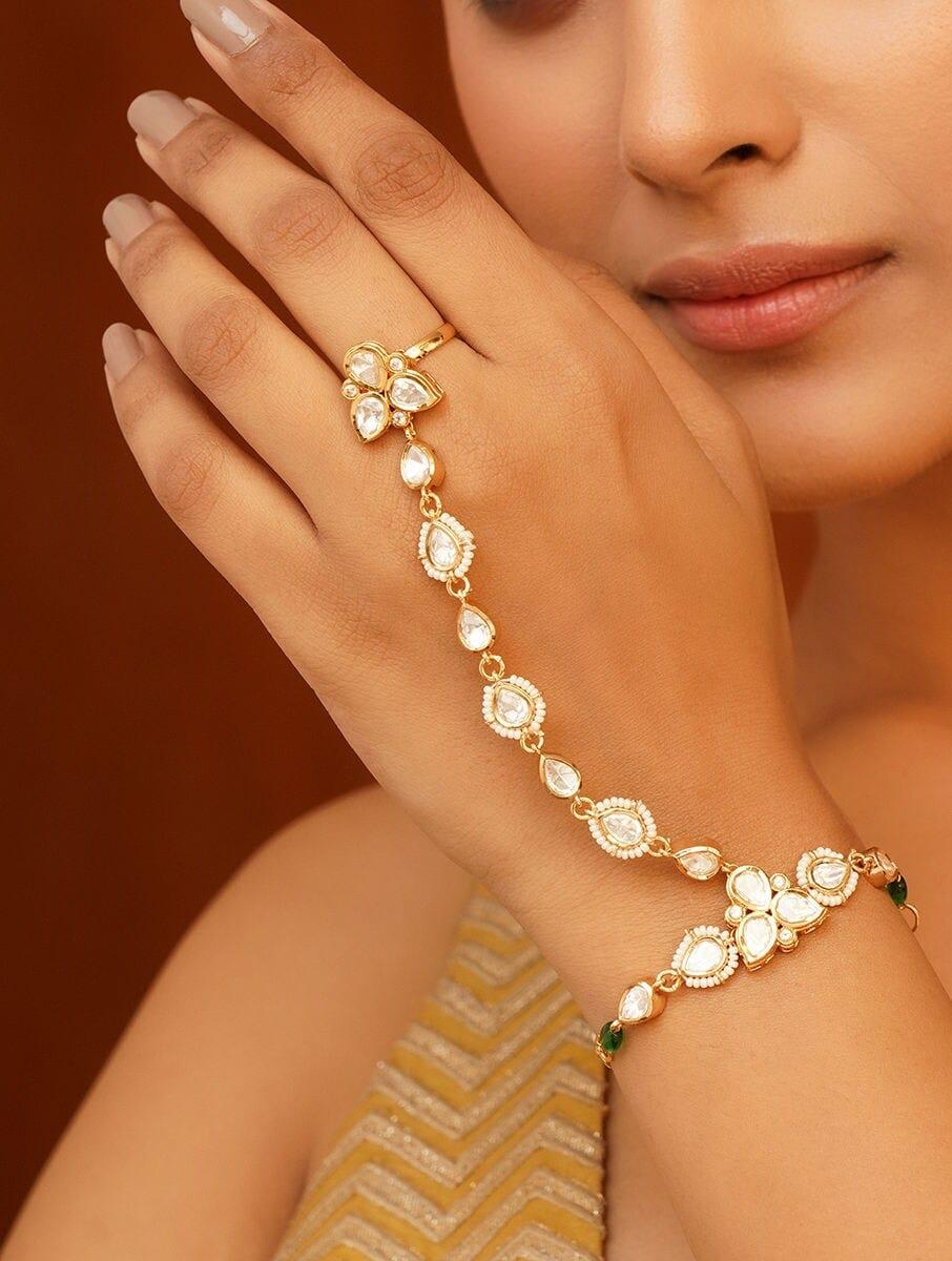 women gold gold tone brass, synthetic stones cuffs &amp; bracelet
