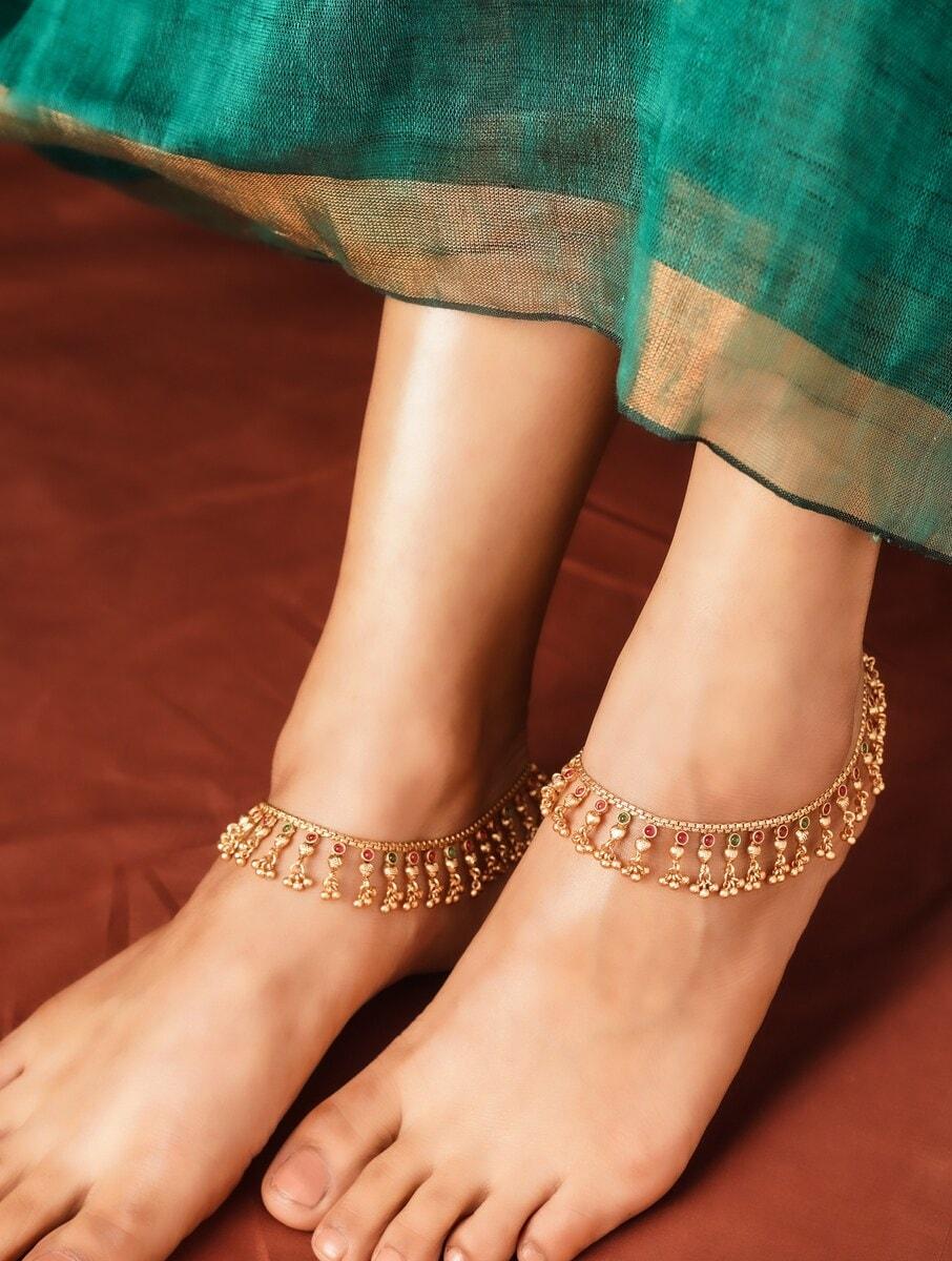 women gold hook brass anklets