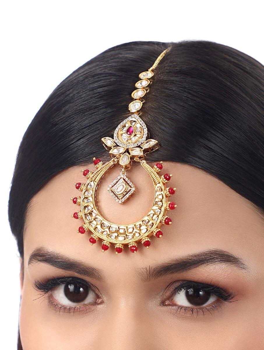 women gold hook gold plated alloy maangtika