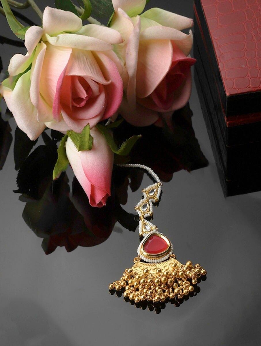 women gold hook gold plated alloy maangtika