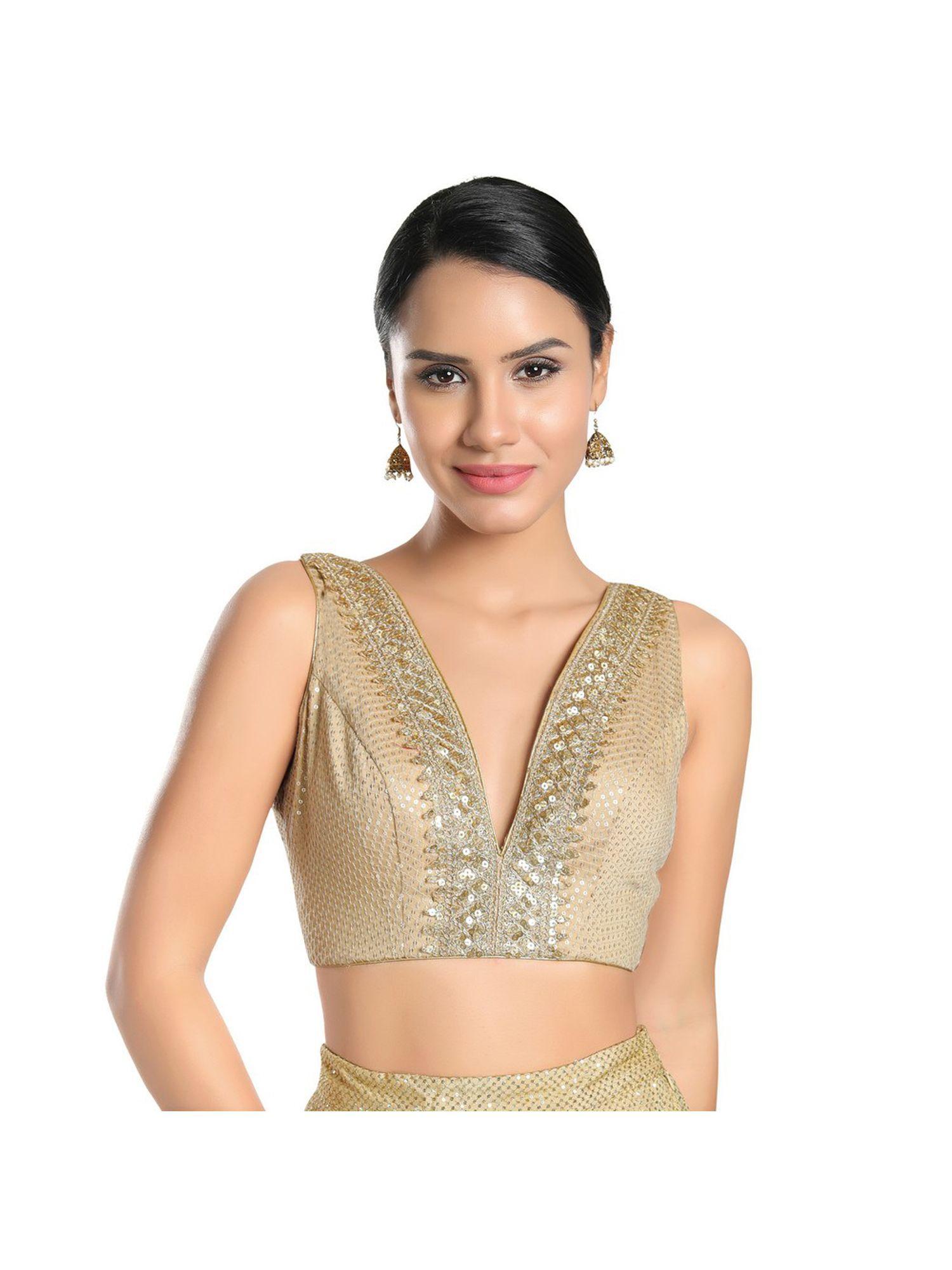 women gold jain silk readymade saree blouse