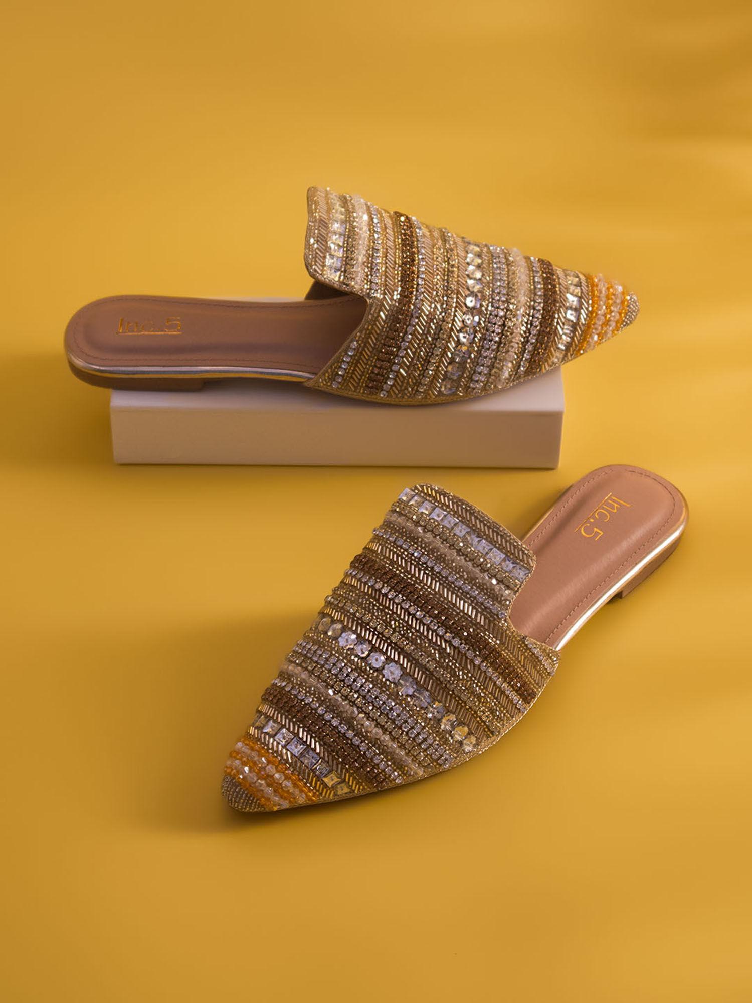 women gold party mules