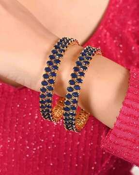 women gold-plated american diamond-studded bangles