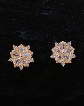 women gold-plated american diamond-studded stud earrings