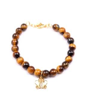 women gold-plated beaded bracelet with butterfly charm