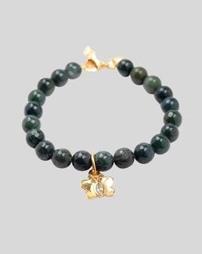 women gold-plated beaded bracelet with butterfly charm