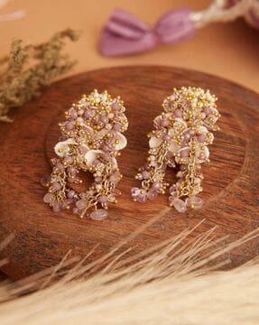 women gold-plated beaded drop earrings