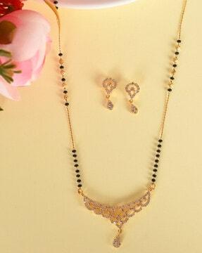women gold-plated beaded mangalsutra & earrings set