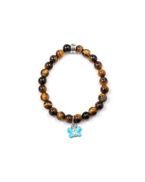 women gold-plated beaded stretch bracelet with butterfly charm