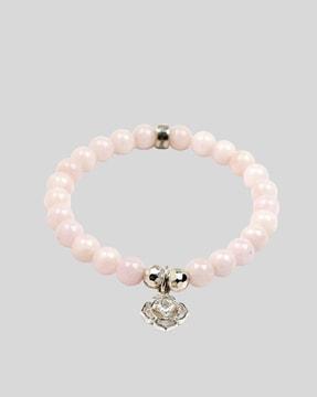 women gold-plated beaded stretch bracelet with flower charm
