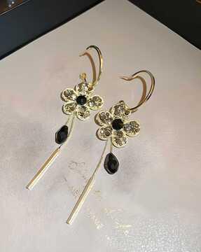 women gold-plated beads studded dangler earrings