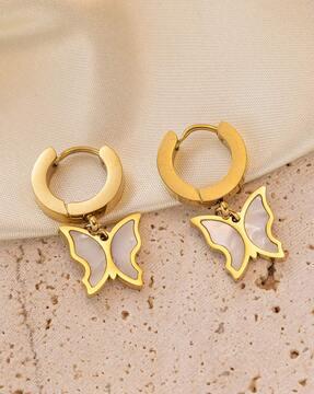 women gold-plated butterfly drop earrings