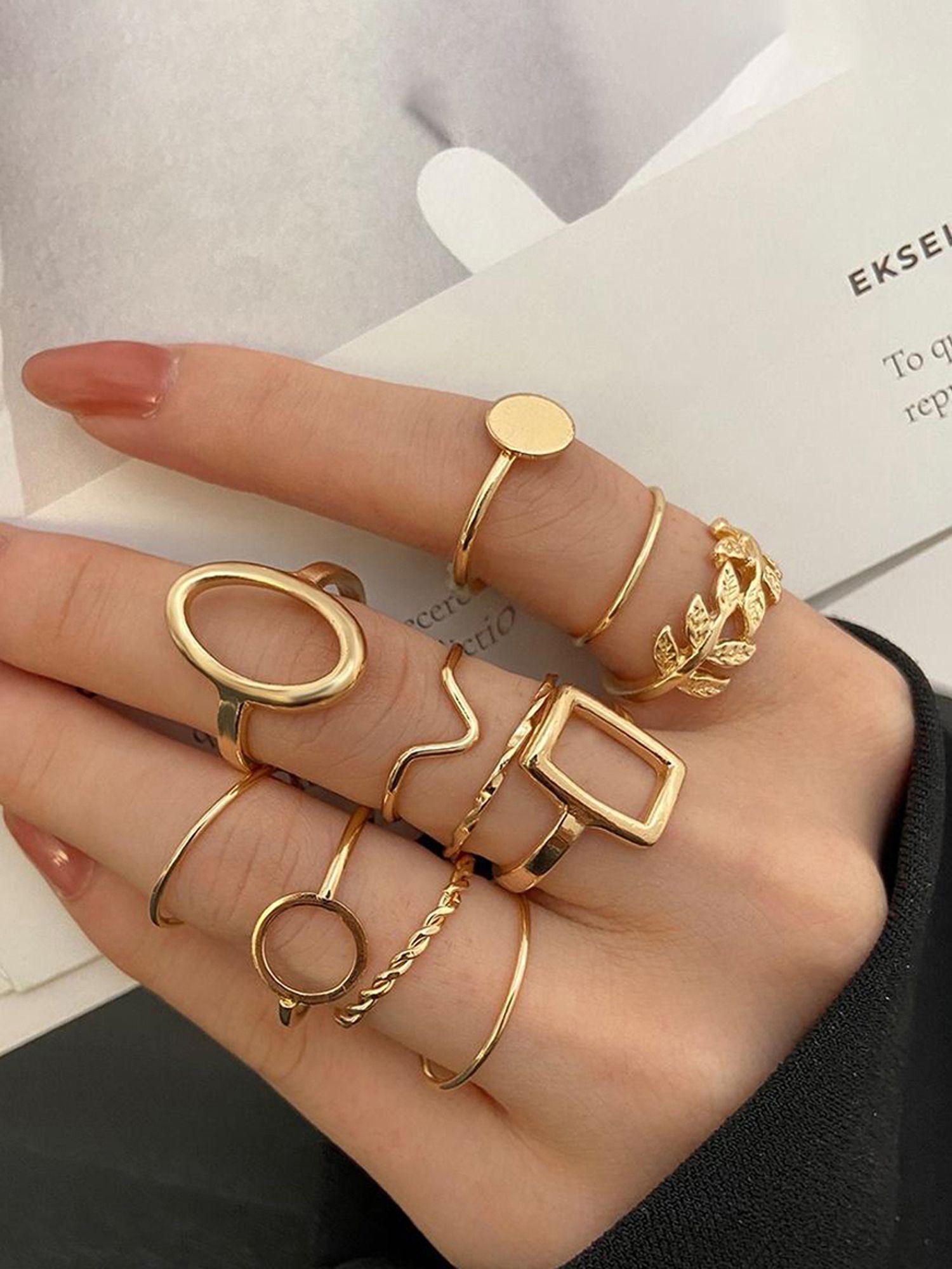 women gold plated contemporary stackable rings set of 11