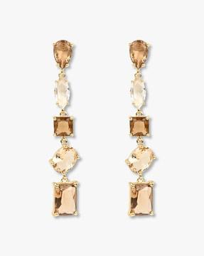 women gold-plated crystal-studded drop earrings