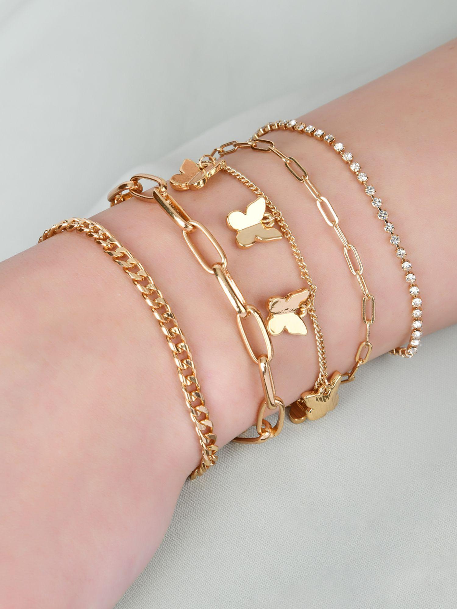 women gold-plated crystals charm bracelets set of 5
