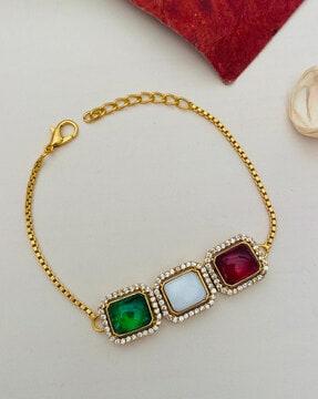 women gold-plated cubic zirconia-studded link bracelet