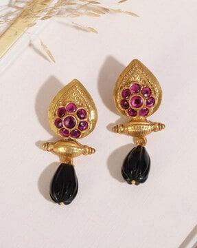 women gold-plated dangler earrings