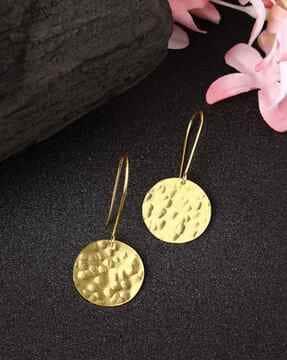 women gold-plated fish-hook circle drop earrings