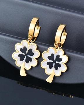 women gold-plated floral drop earrings