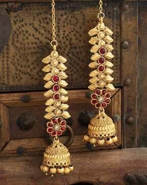 women gold-plated floral jhumka earrings