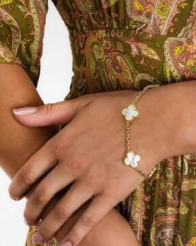 women gold-plated floral link bracelet