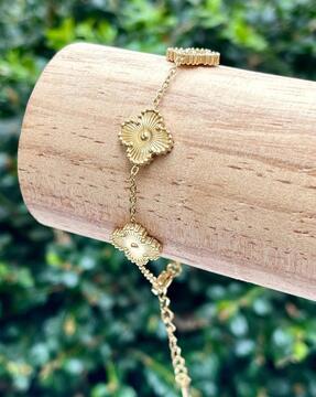 women gold-plated floral link bracelet