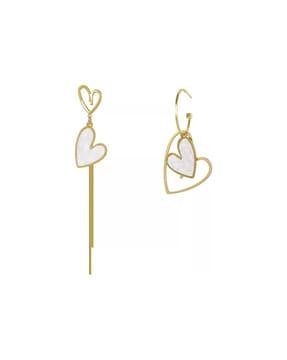 women gold-plated heart drop earrings