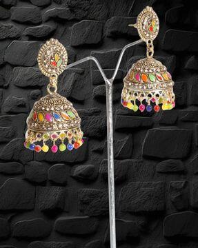 women gold-plated jhumka earrings