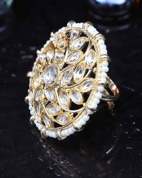women gold-plated kundan-studded ring with adjustable hoop