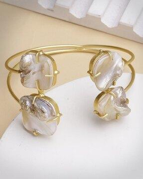 women gold-plated mother of pearl handcrafted cuff bracelet