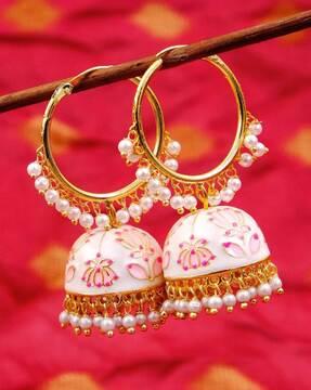 women gold-plated pearl beaded hoop jhumkas