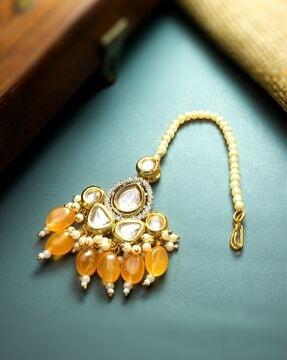 women gold-plated pearl-beaded mang tikka