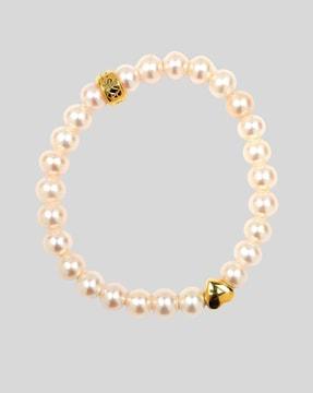 women gold-plated pearl-beaded stretch bracelet