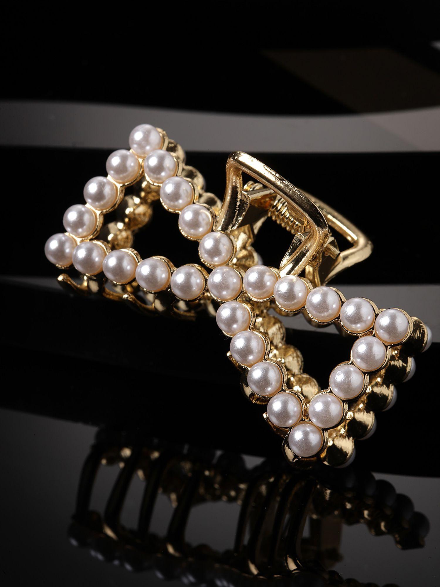 women gold-plated pearl embellished hair claw clip