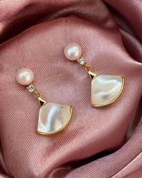 women gold-plated pearl-studded earrings