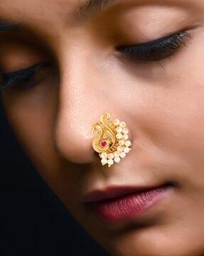 women gold-plated pearl-studded nosepin