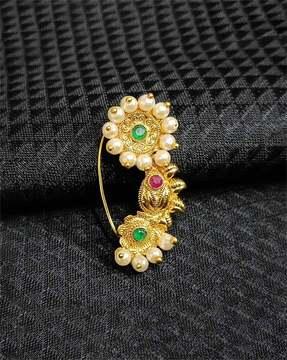 women gold-plated pearl-studded nosepin