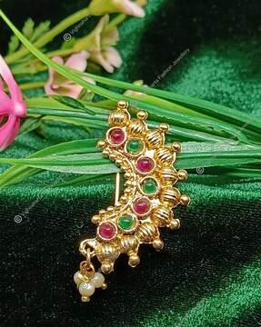 women gold-plated pearl-studded nosepin