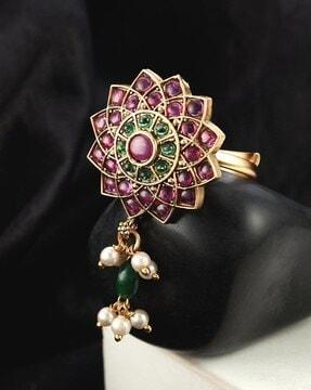 women gold-plated stone-studded adjustable ring